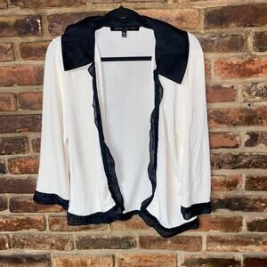 Carmen Marc Valvo Cream Black Silk Trim Cardigan Sweater Women's Size Large